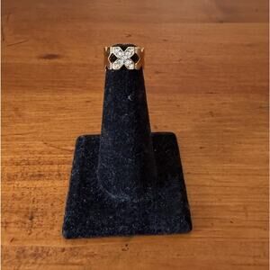 Vintage 18K HGE Gold Plated X Motif Austrian Crystal Ring Size 5 USA